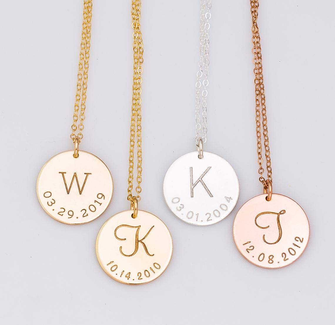 Initial and Date Necklace, 5/8" Disc