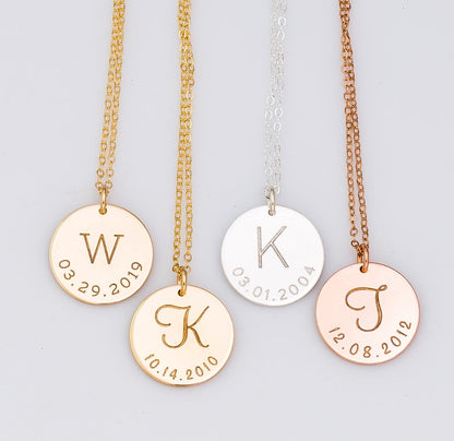 Initial and Date Necklace, 5/8" Disc