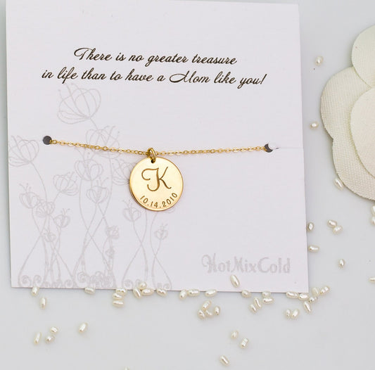 Mother Necklace with Kids Initial, 5/8" Disc