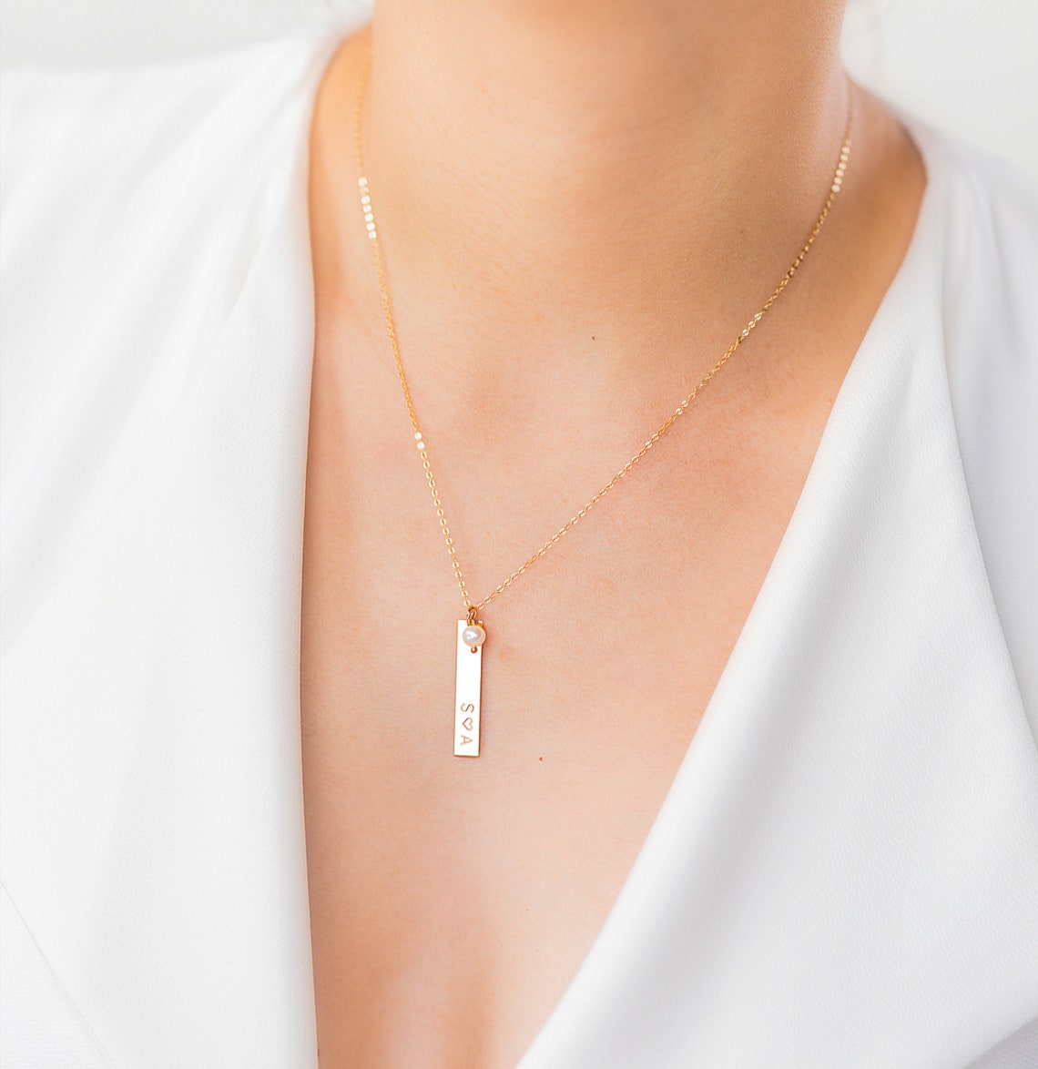 Vertical Bar Necklace and Birthstone, 1.25" Bar