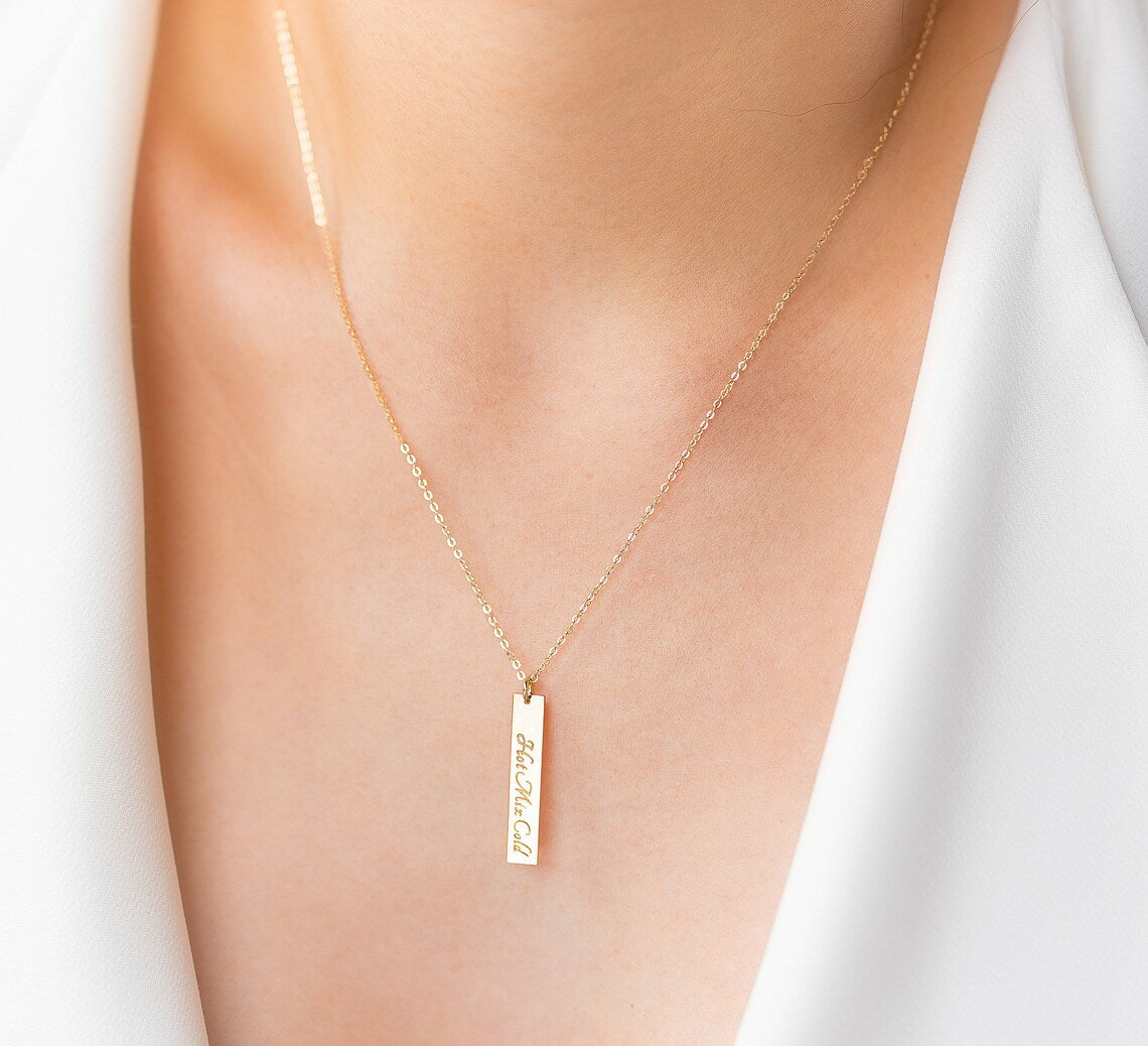 Nameplate 1 Vertical Bar Necklace, 1.25" Bar