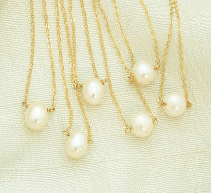 Teardrop Pearl Necklace, Small Pearl Floating Necklace