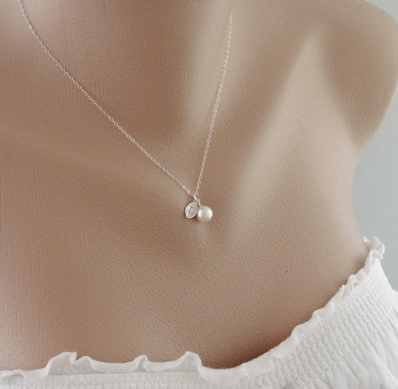 Silver Initial Pearl Necklace