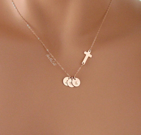 Initials Charm and Sideways Cross Necklace - Shop ForInitials Charm and ...