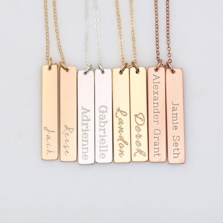 Nameplate 2 Vertical Bars Necklace, 1.25" Bar