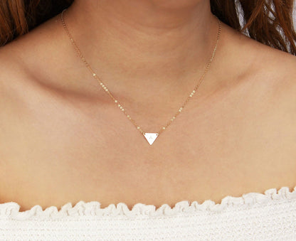 Initial Triangle Layering With Gemstone Bar Necklace