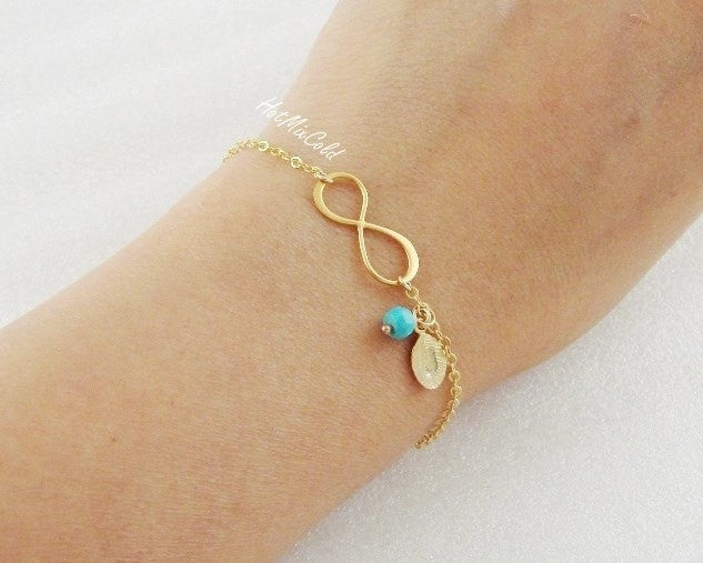 Infinity Birthstone Leaf Bracelet