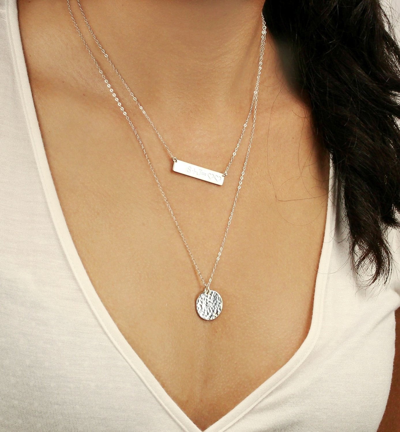 Layering Bar and Disc Necklace, 5/8" Disc & 1.25" Bar