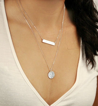 Layering Bar and Disc Necklace, 5/8" Disc & 1.25" Bar