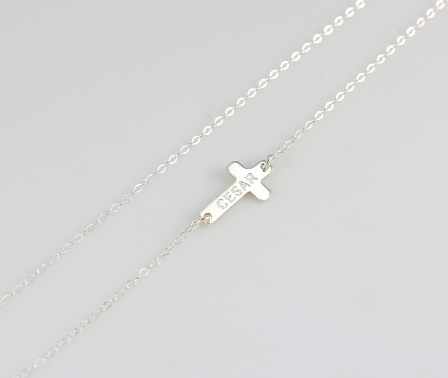 Silver Sideways Cross Engraved Necklace