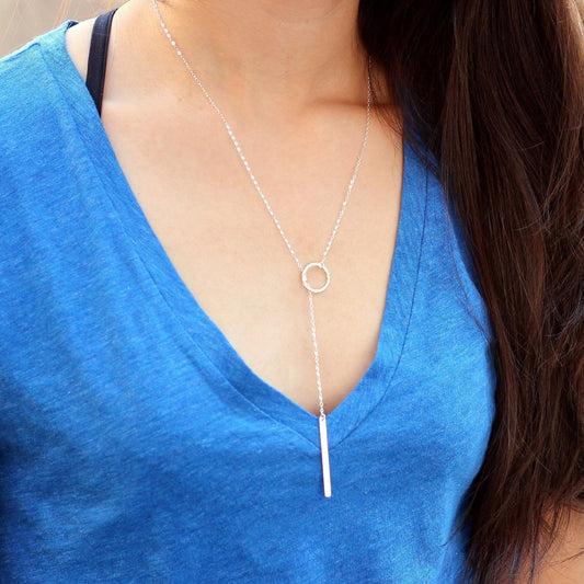 Silver Circle Lariat Necklace