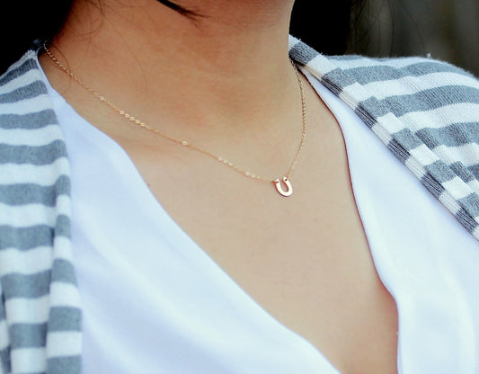 Gold Tiny Horseshoe Necklace