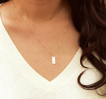 Mini Vertical Bar 1 Tag and 1 Birthstone Necklace, 1/4" x 5/8" Bar